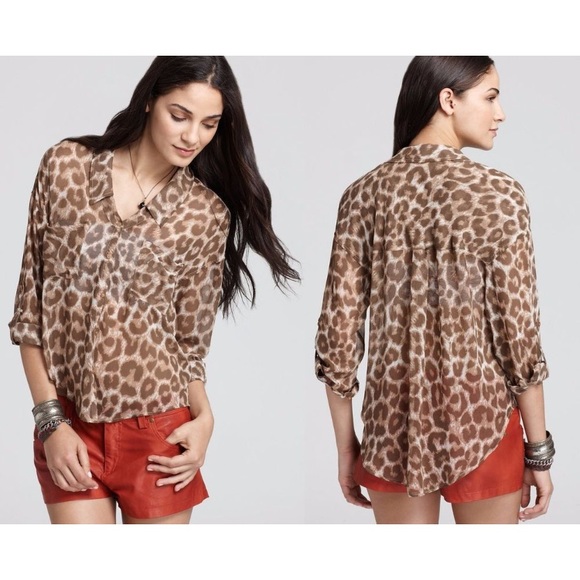 Free People Tops - Free People Animal Print Button Down Shirt
